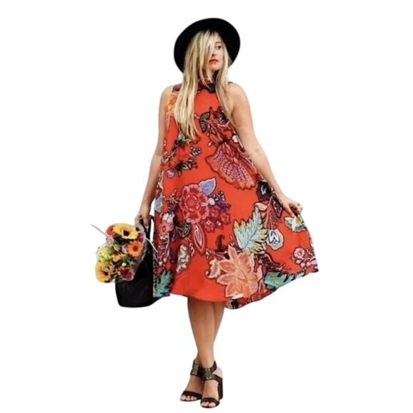 Maeve Dresses & Skirts - MAEVE Anthro Larkhill Silk Boho Small Dress Trapeze Swing Floral Orange Colorful